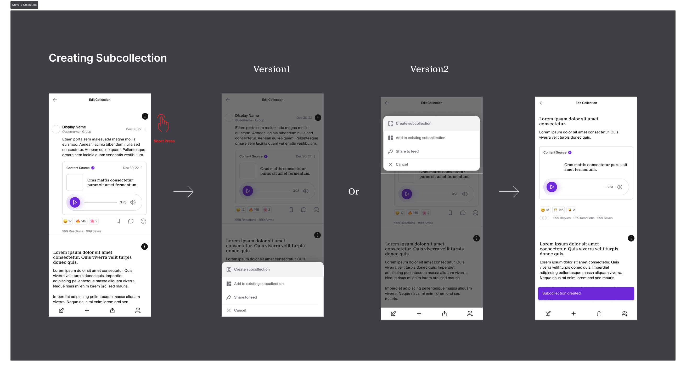 Currate SubCollections Screens